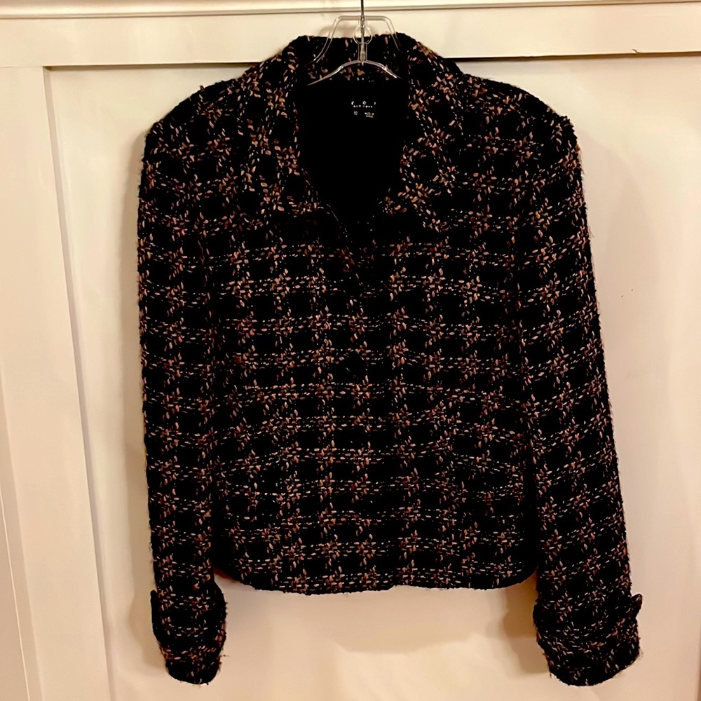 E C I New York Tweed Waist Length Button Down Blazer Size 10
